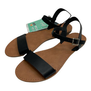 TRARY Womens Black Ankle Strap Flat Sandal Size 9